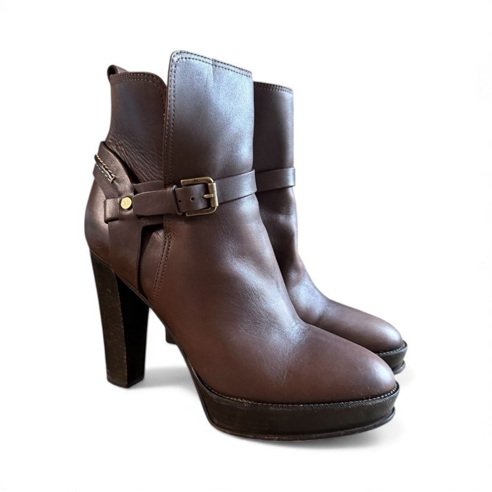 Ralph Lauren Collection Brown Leather Platform Ankle Boots Size 9M Italy - Picture 4 of 14